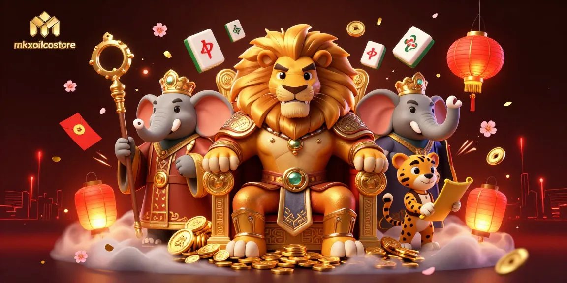 Experience the thrilling atmosphere of mkxoilcostore with a majestic lion king and dynamic casino elements.