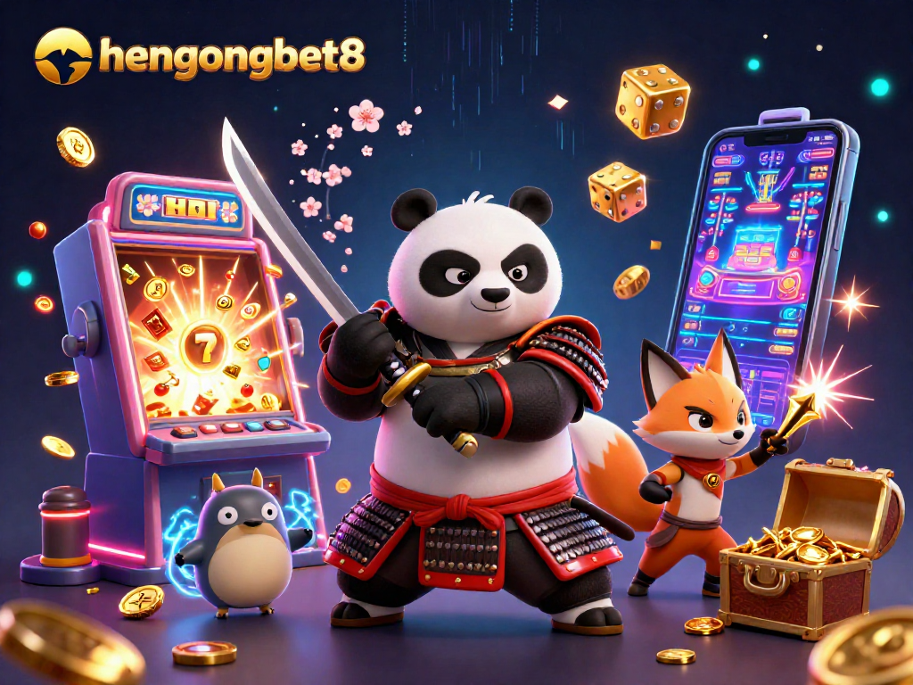 Experience excitement with hengongbet8 as a samurai panda battles for jackpots in thrilling 3D illustration.