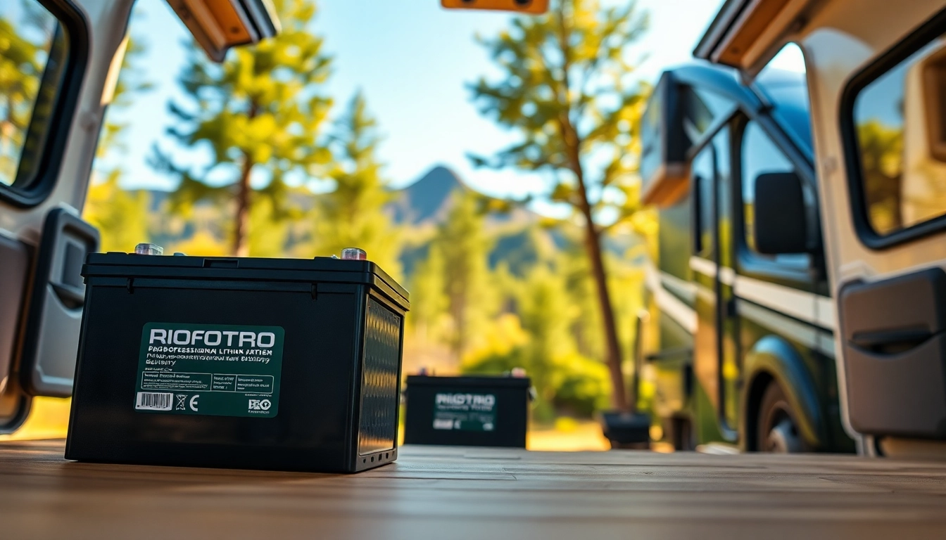 Highlighting lithium RV batteries in a modern RV setting, showcasing their design and versatility.
