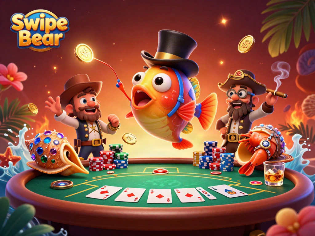 Engage with SwipeBear's thrilling poker scene, where a deep-sea anglerfish leads the action.