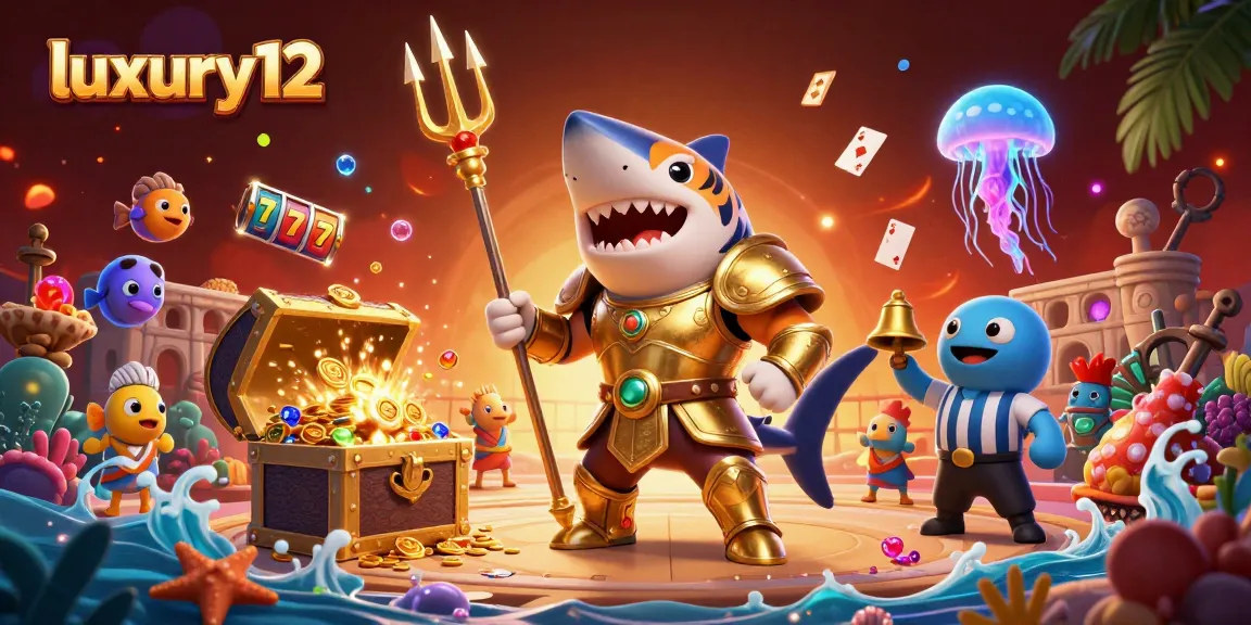 Menangkan jackpot dengan luxury12 dalam ilustrasi kasino digital 3D berwarna-warni.