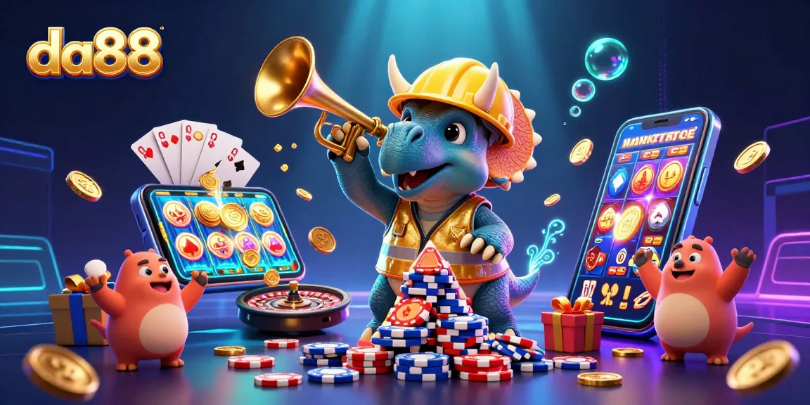 Experience excitement with da88's vibrant casino-themed illustration featuring dynamic gaming elements.