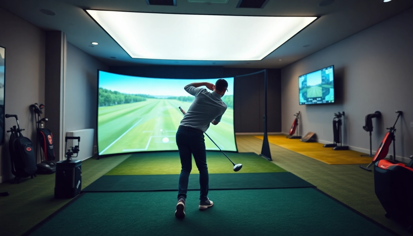 Engaging golf simulator showcasing realistic play in a vibrant indoor setting.