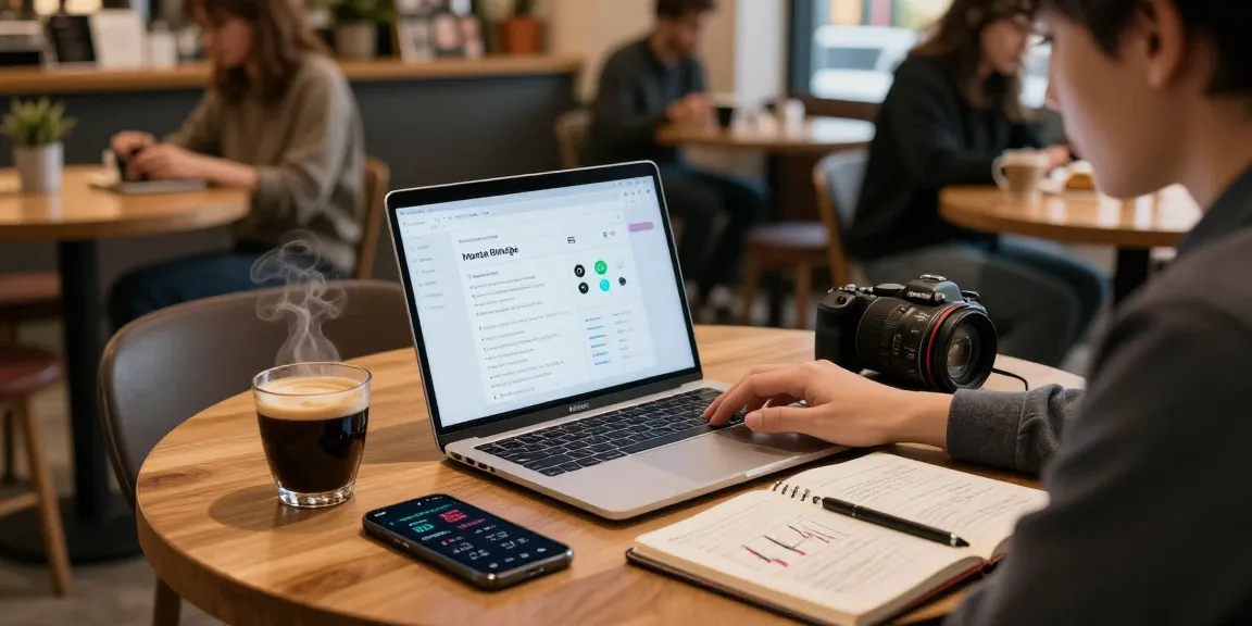 Manta Bridge interface illustration in a cozy coffee shop with cryptocurrency trading setup, emphasizing digital wallet security and blockchain innovation.