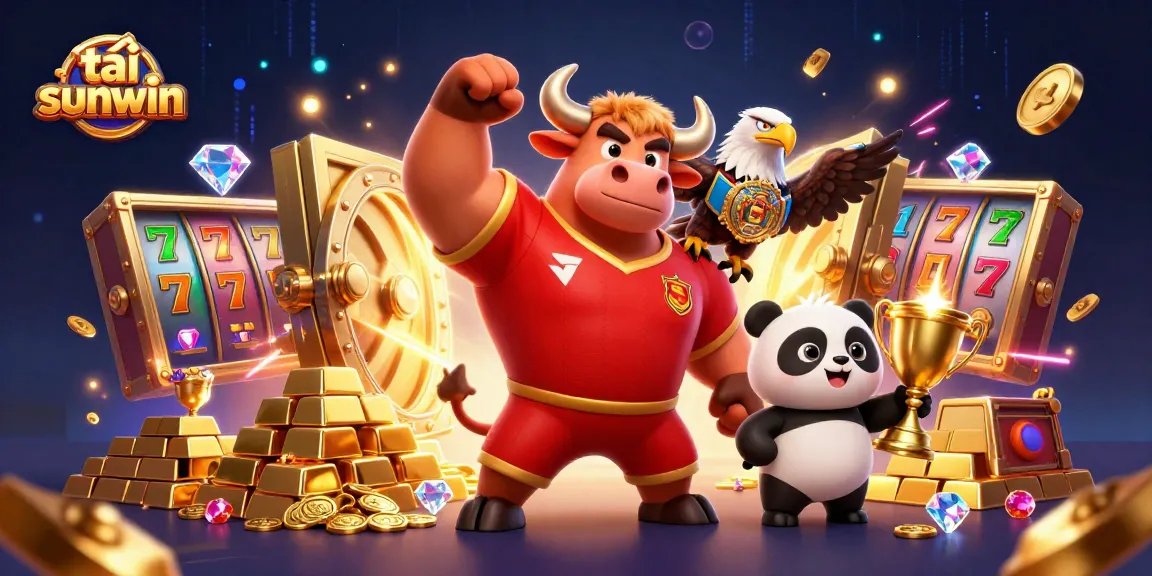 Experience the excitement of tải sunwin with our vibrant casino scene filled with gold, game elements, and joyful characters.