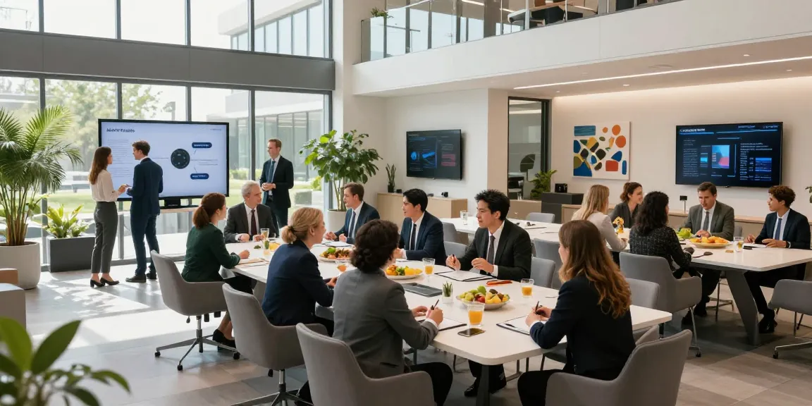 Engaging commercial space at www.mgoldproperties.com with diverse professionals collaborating and enjoying modern amenities.