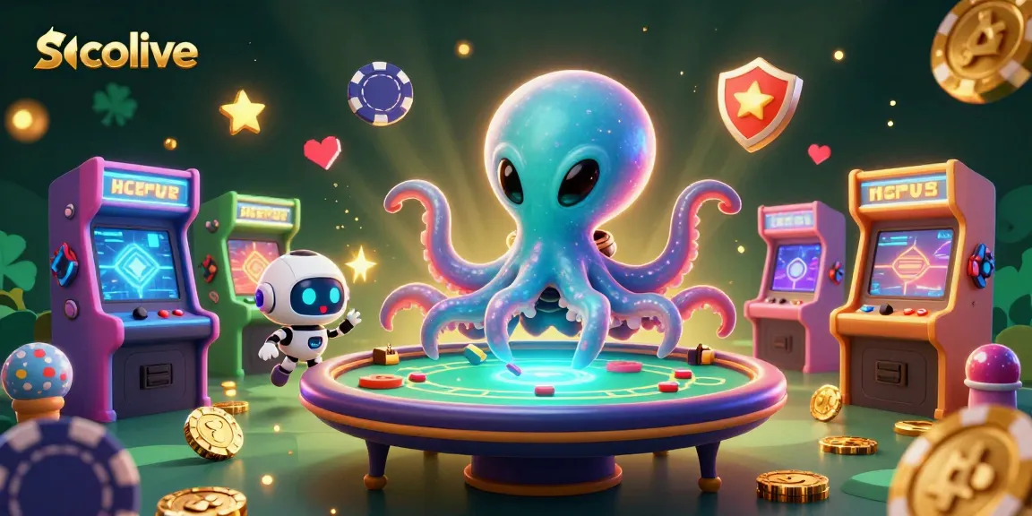 Engage in thrilling gameplay with Socolive's alien octopus dealer at a vibrant poker table.