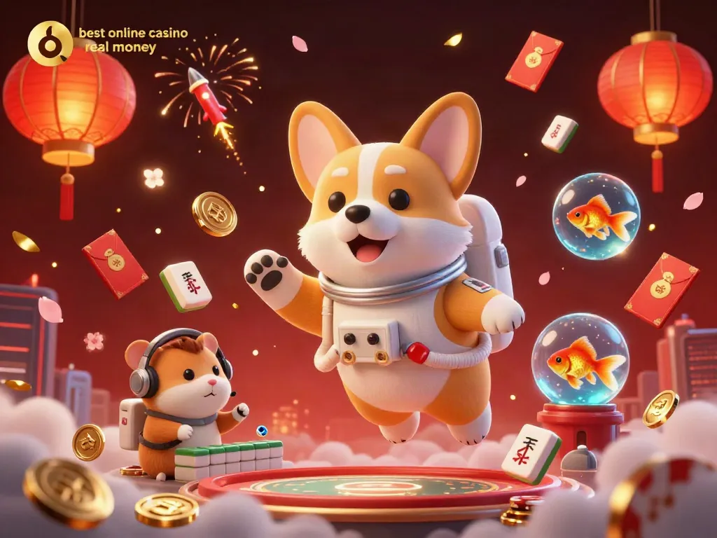 Experience the thrill at the best online casino real money with 3D characters and casino elements in a dynamic scene.