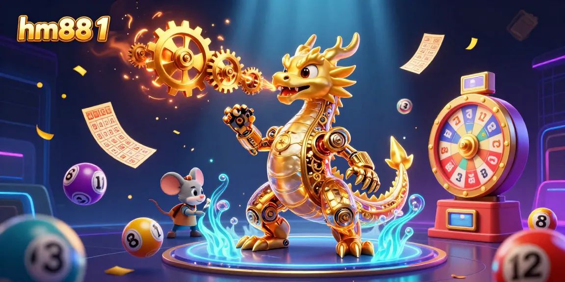 Experience dynamic gaming excitement with hm88 1 as golden gears and colorful lottery balls come to life.