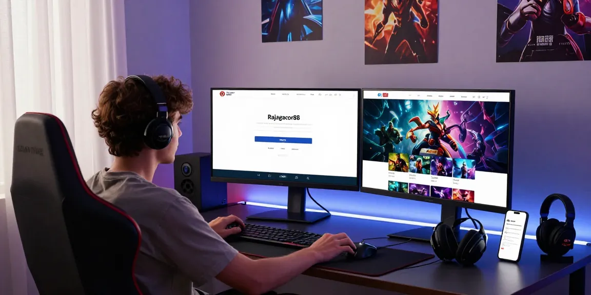 Engaged user accessing Rajagacor88 platform on multiple screens in a modern gaming setup