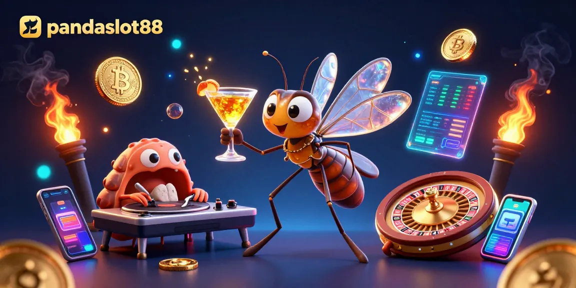 Menggandeng pengalaman menang di pandaslot88, simbol slot dan visual menarik menghiasi gambar kasino modern.
