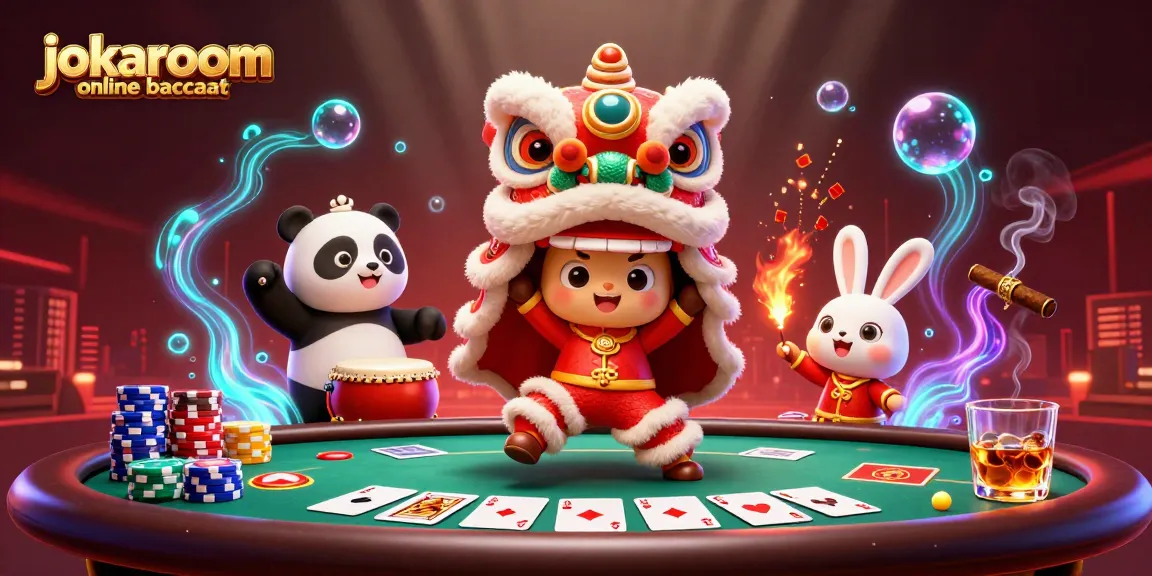 Engage in exciting jokaroom online baccarat gameplay with dynamic cartoon characters and themed decorations.