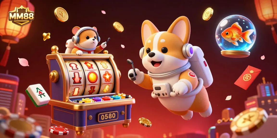 Experience the vibrant gaming action at MM88 with a whimsical floating casino scene.