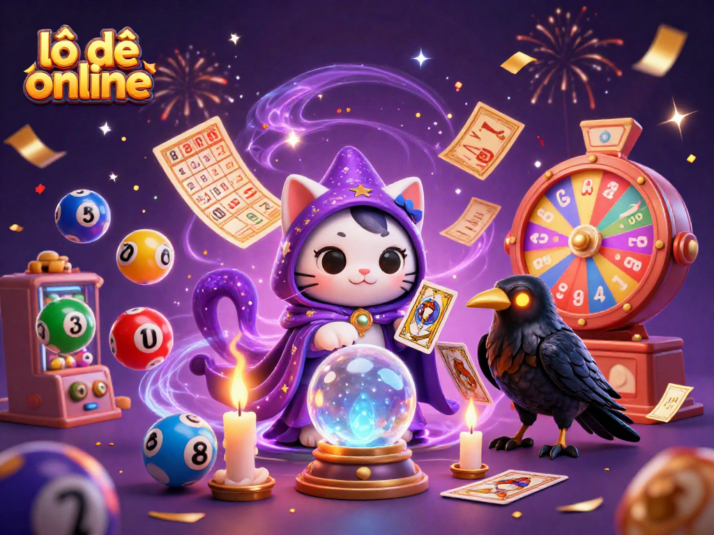 Engage with lô đề online through vibrant, dynamic lottery-themed illustration featuring mystical elements.