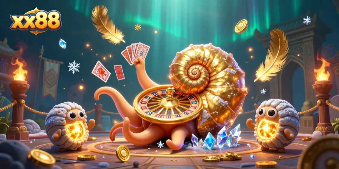 Engage with thrilling xx88 gameplay as a colossal nautilus spins a roulette wheel surrounded by vibrant casino elements.