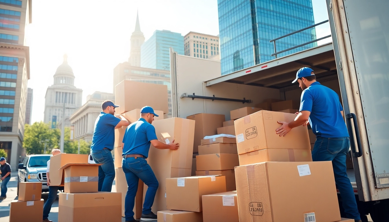 Movers Columbus GA efficiently loading a truck in a bustling urban landscape.