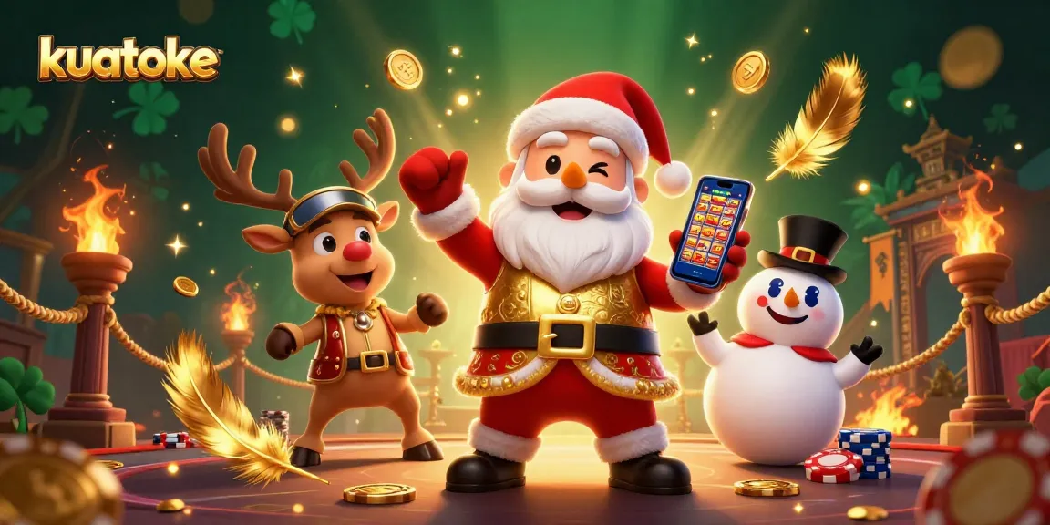 Experience exciting jackpot opportunities with kuatoke's casino adventure illustration featuring Santa, a reindeer dealer, and a poker chip snowman.