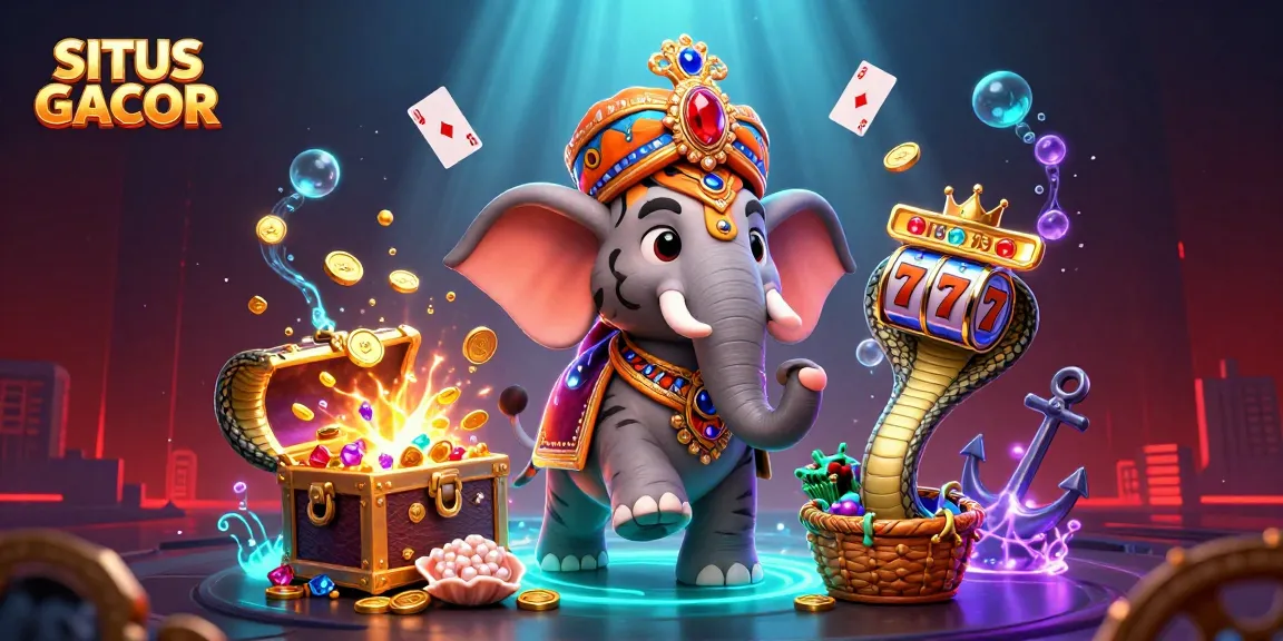 SITUS GACOR showcases thrilling slots with a visual feast of gold and gems amidst a vibrant casino scene.