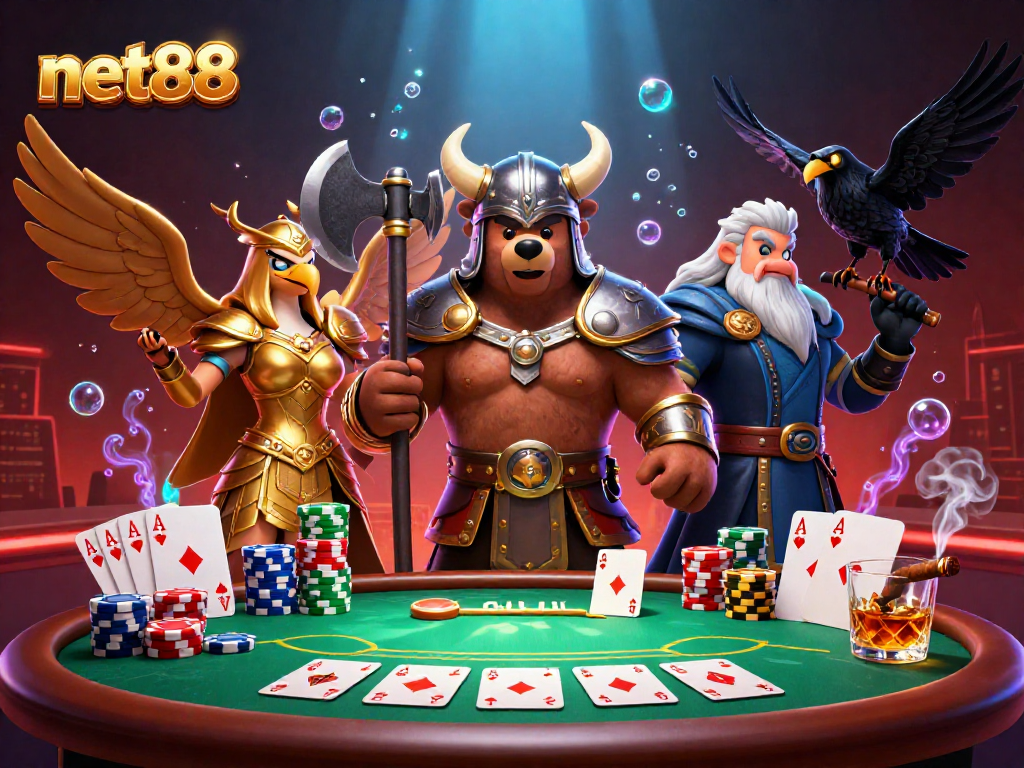 Experience thrilling poker action with vibrant characters from net88's casino scene.