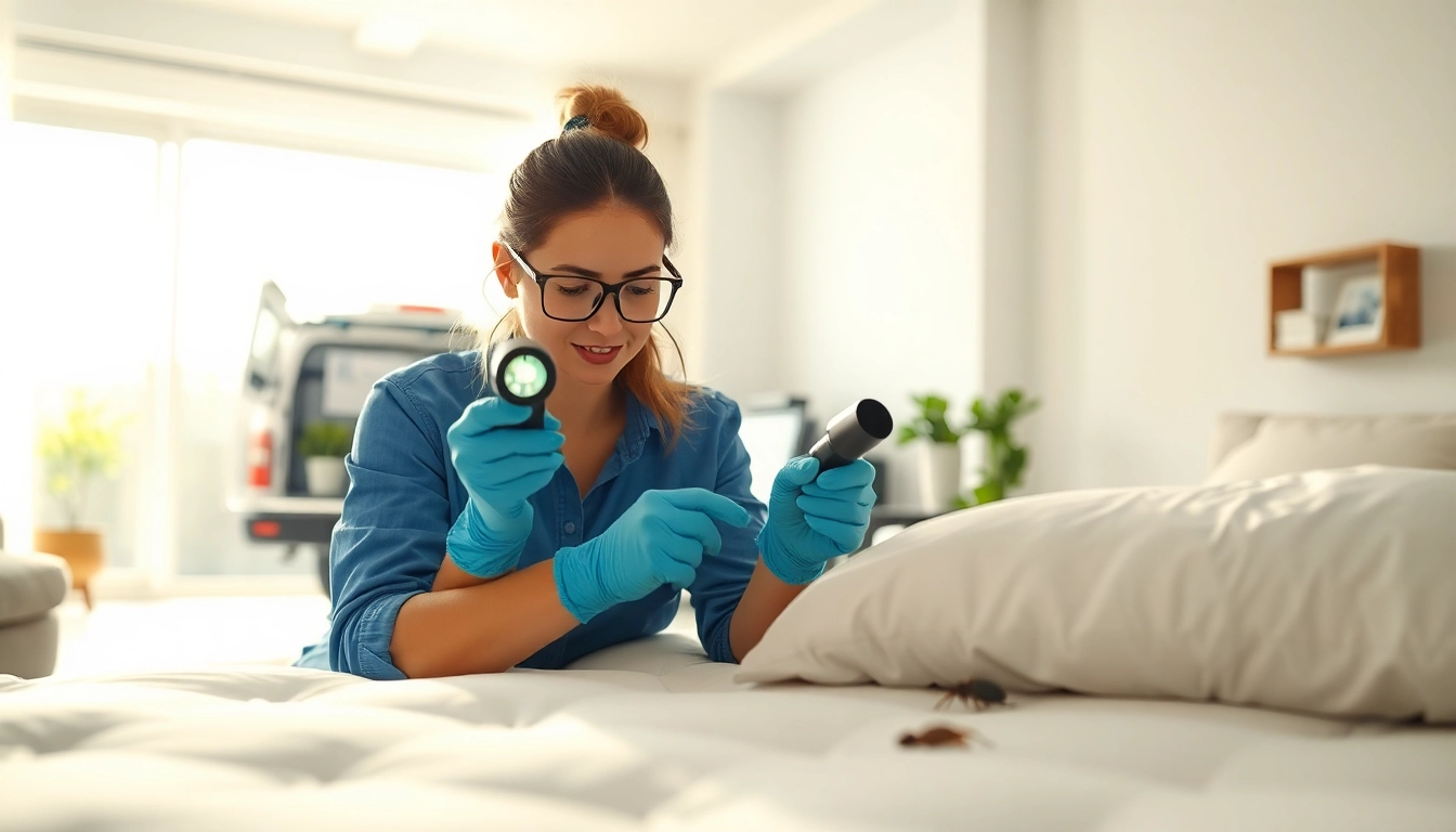 bed bug exterminators assessing a mattress for infestation in a clean home setting