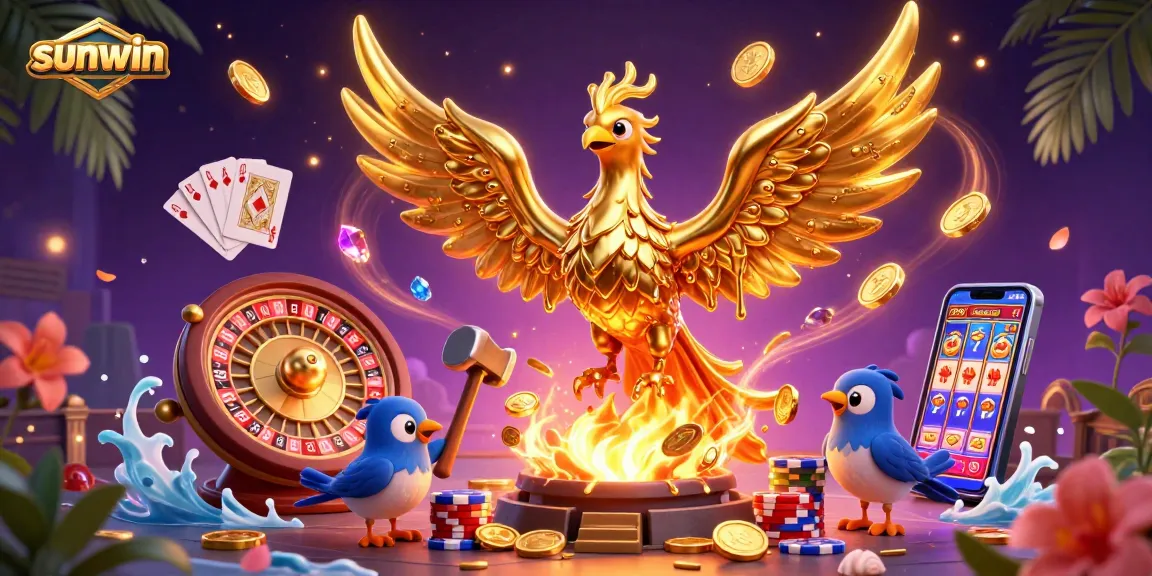 Experience the enchanting world of casino gaming with sunwin featuring a golden phoenix and dazzling coins.