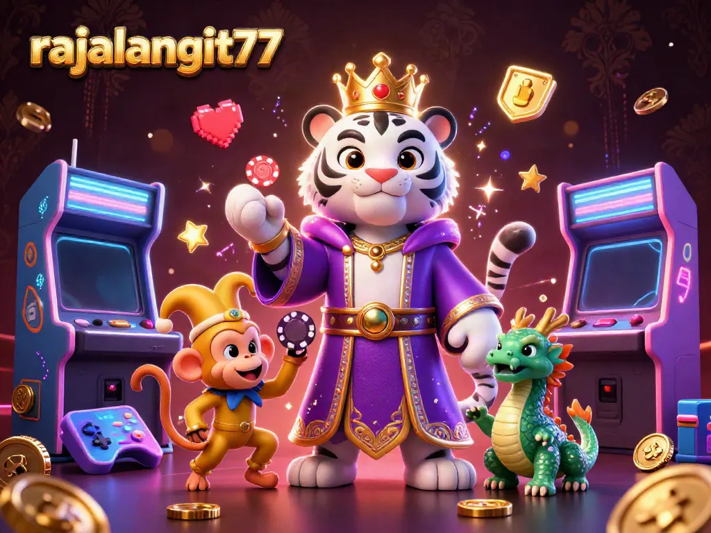 Visualisasikan konsep kasino yang menarik dengan rajalangit77 di tengah tumpukan poker dan koin.