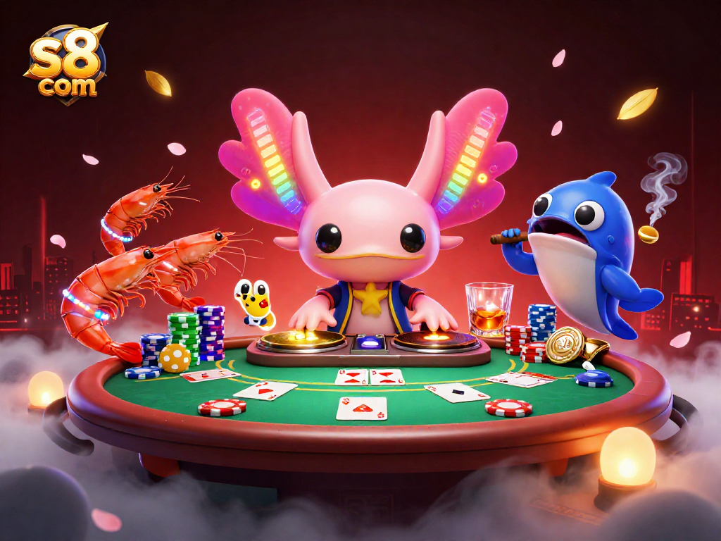 Engage with the vibrant casino scene featuring axolotl DJ at s8 com, showcasing poker excitement and underwater adventure.