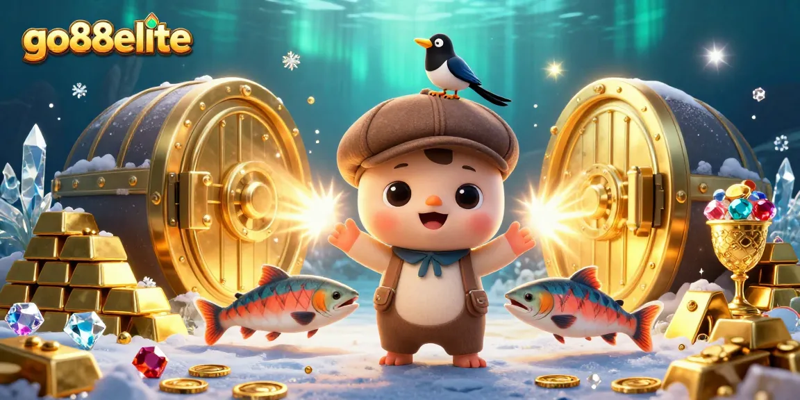 Engage with go88elite in a thrilling 3D casino scene, showcasing vibrant characters and dazzling treasures.