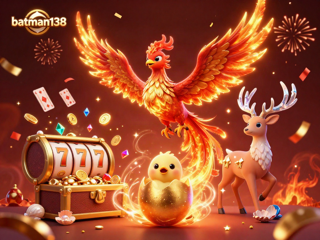 Experience the rich rewards of batman138 with a vibrant casino scene featuring a legendary phoenix and gold treasures.
