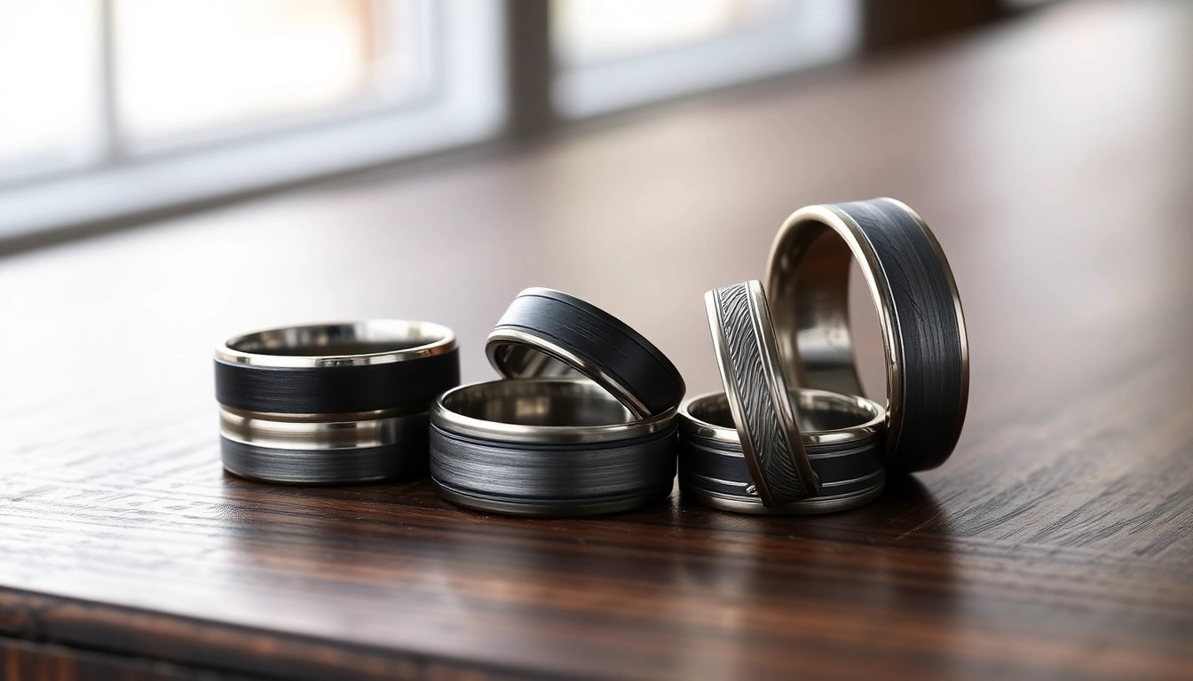 Explore stylish Gunmetal Wedding Bands for Men showcasing diverse designs and finishes.