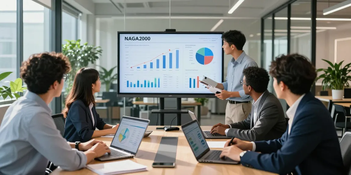 Team analyzing NAGA2000 performance metrics in a modern office setting.