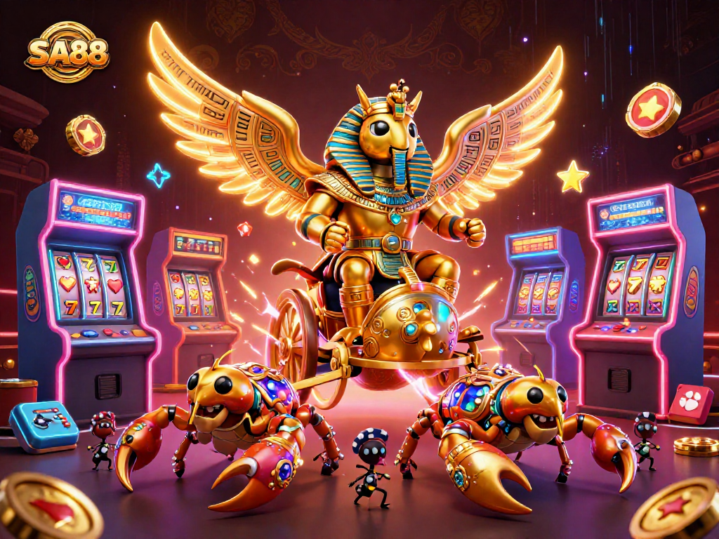 Spin slots and win big at SA88 with vibrant retro game machines and dynamic characters.