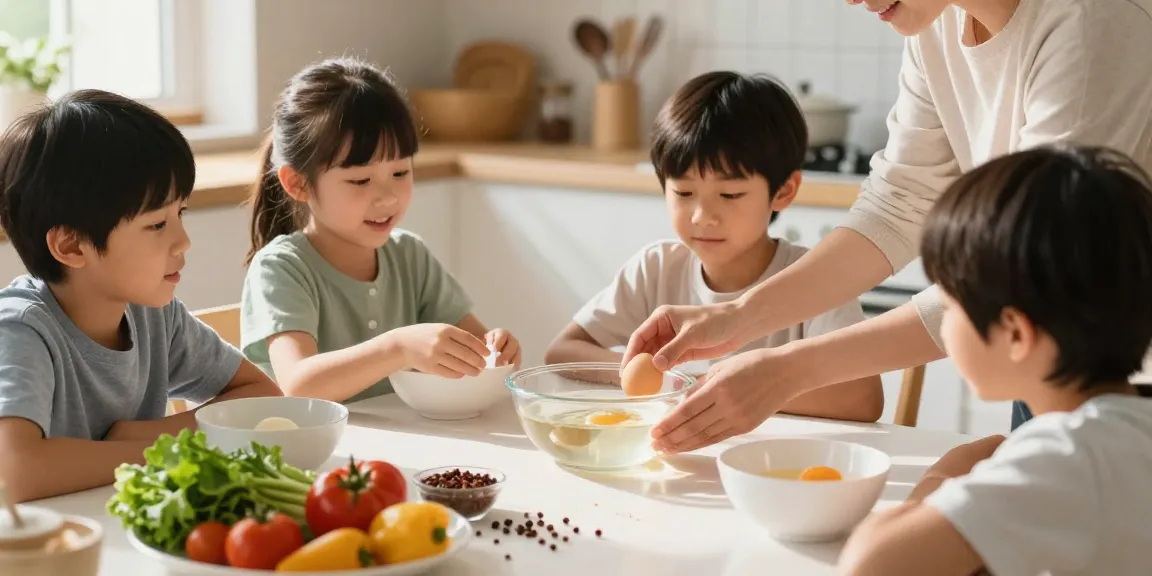 Menampilkan panduan Egg Float Test Sumber dari https://www.eggfloattest.com/contact dalam suasana dapur keluarga yang cerah.