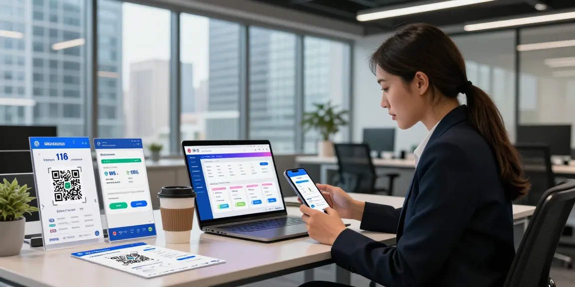 Professional examining slot qris payment solutions on digital screens in modern office.