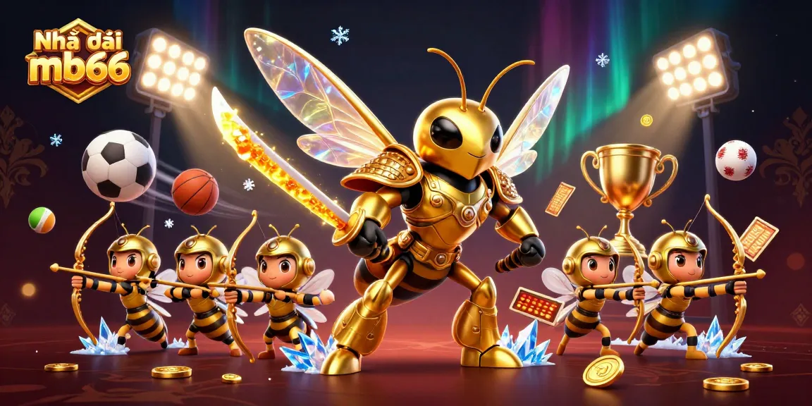 Experience the thrill of Nhà cái mb66 with golden hornet samurai and dynamic sports elements in a vibrant casino scene.
