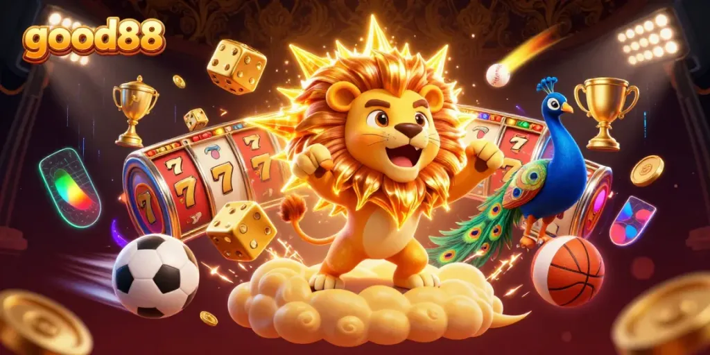 Engage with good88 while enjoying vibrant online casino games in a stunning 3D illustration.