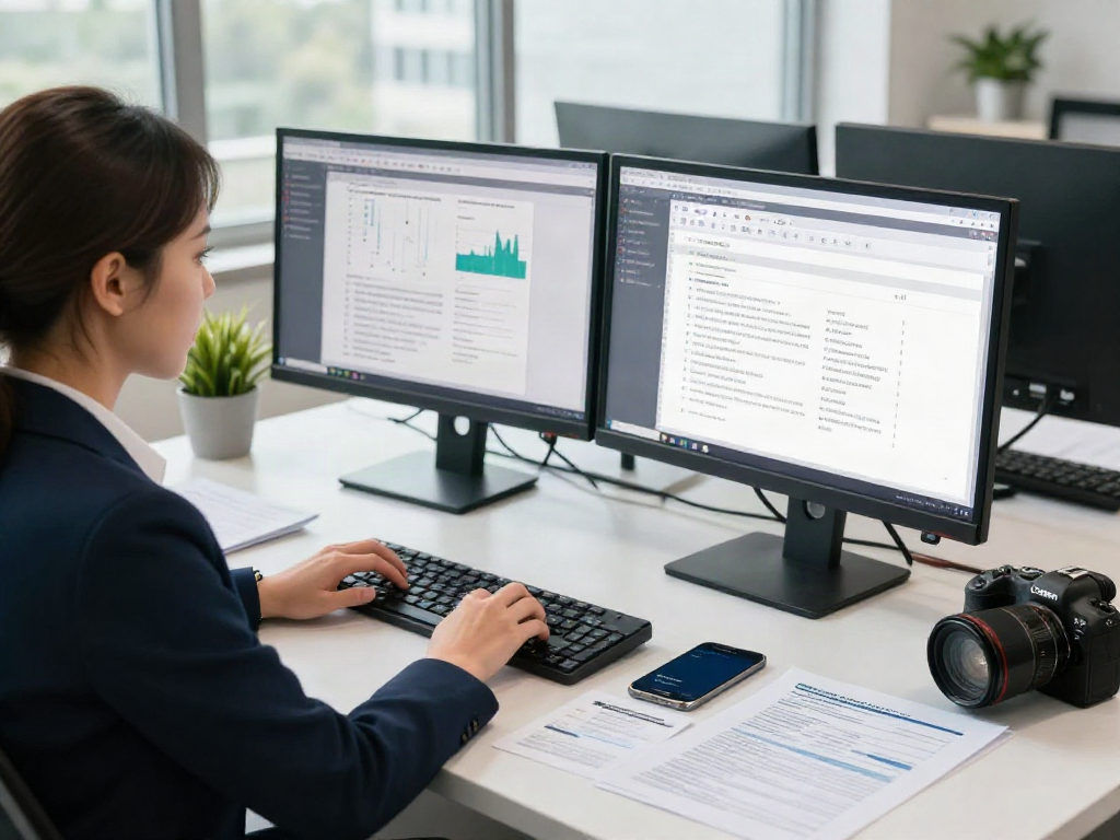 Document fraud detection analysis in a modern office with a professional reviewing digital documents.