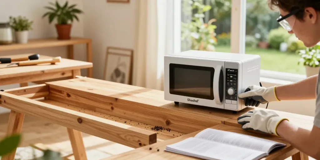 Shashel® device effectively eliminating wood-boring insects in a cozy home setting.