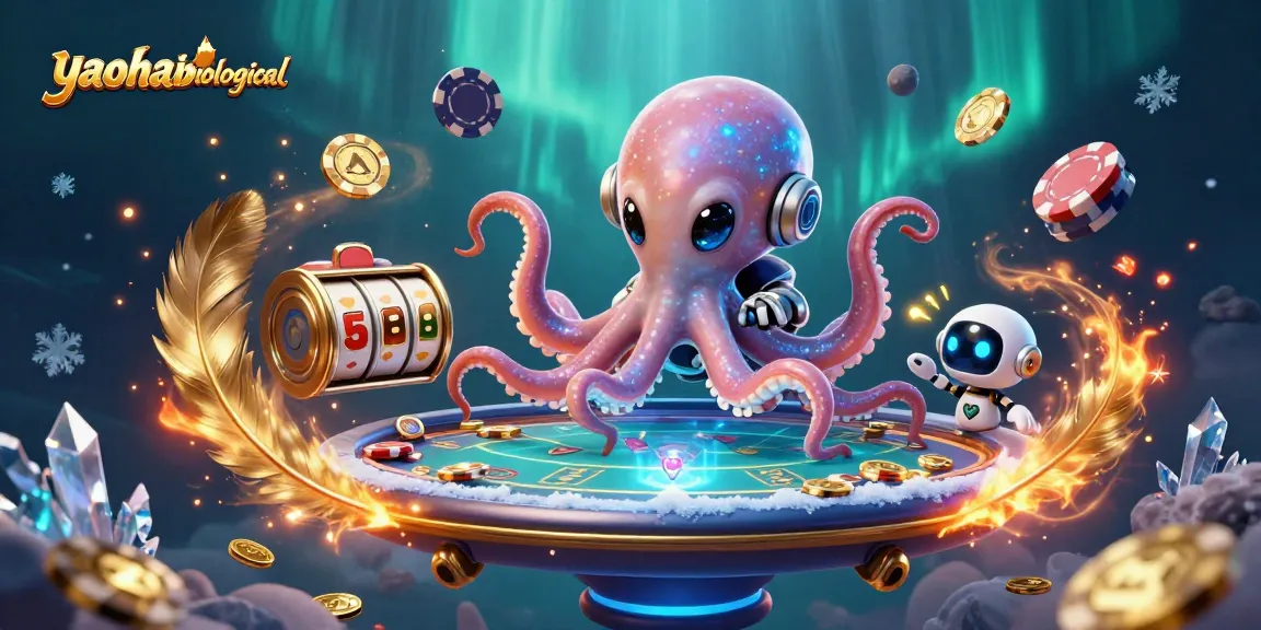 Engage in thrilling gameplay with yaohaibiological's vibrant alien octopus at a holographic poker table surrounded by shimmering rewards.