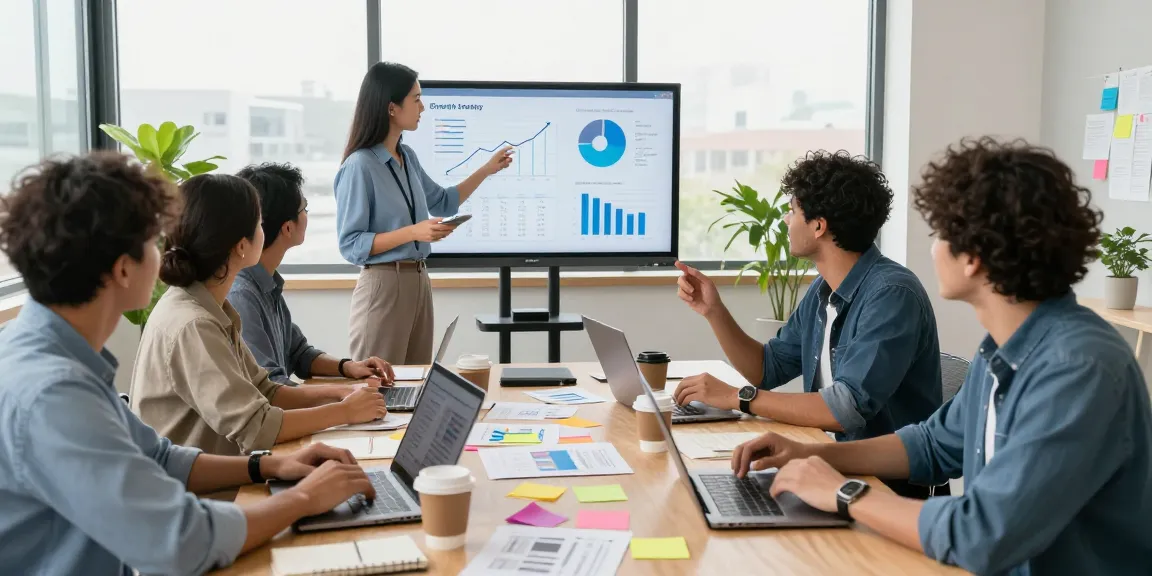 Marketing team collaboration at https://bryndarland.co.uk/ with charts and strategy notes in modern office.