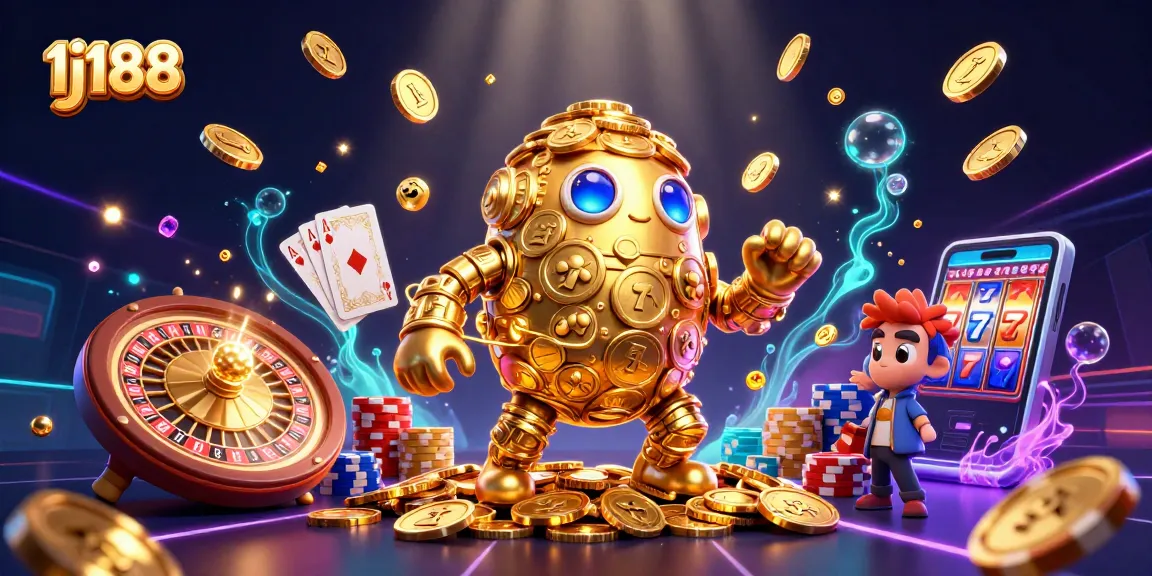 Experience thrill with 1j188 at this dynamic casino scene featuring gold and gem elements!