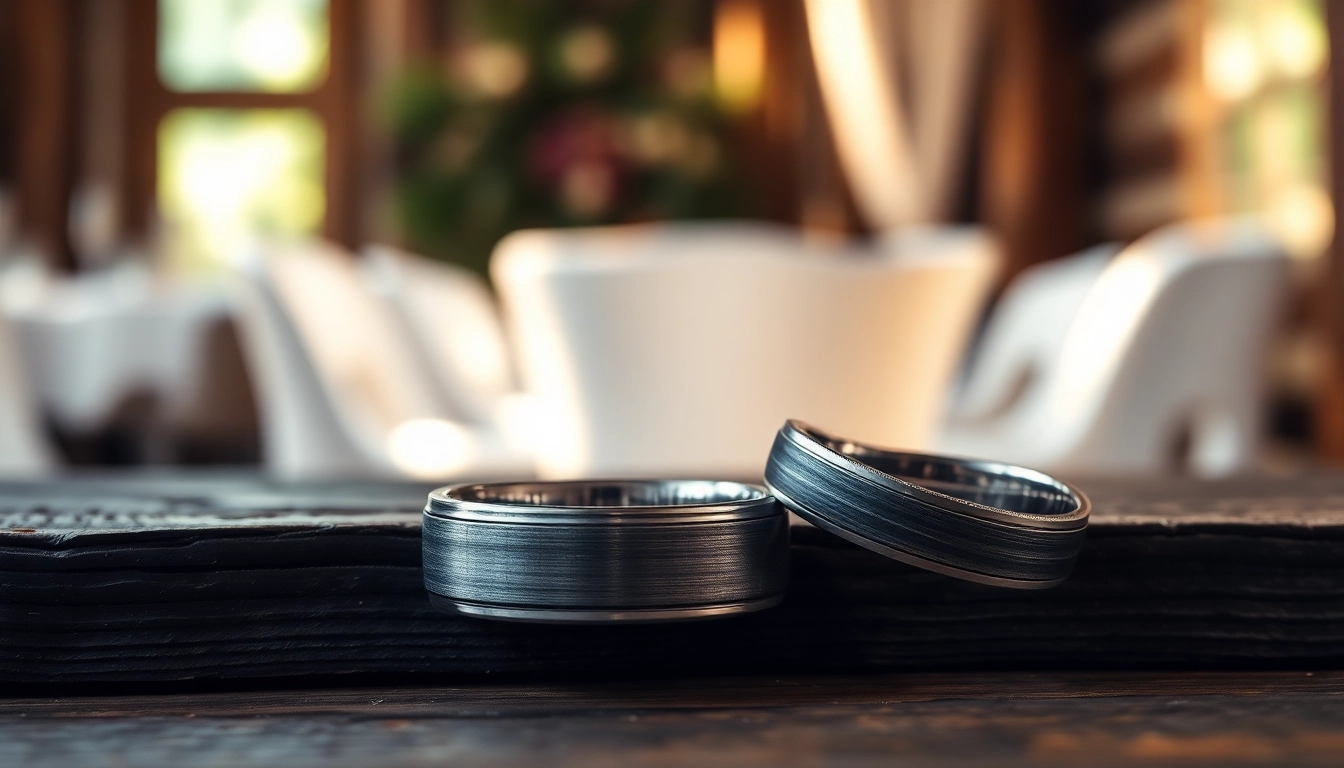 Showcase stunning Gunmetal Wedding Bands for Men with a brushed texture and metallic finish.