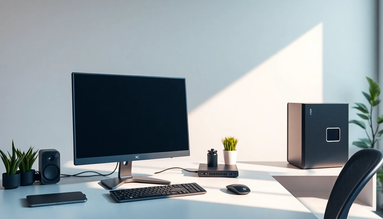 Επαγγελματικός υπολογιστής pc σε ανανεωμένο γραφείο με μοντέρνα ατμόσφαιρα.