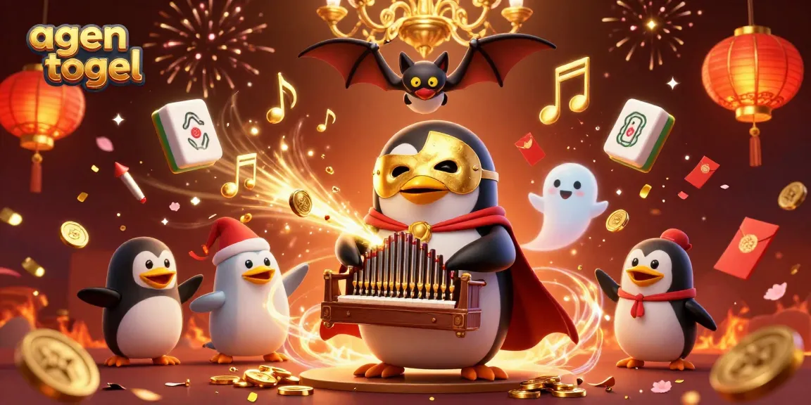 Engage in agen togel excitement with 3D cartoon phantom penguin and festive elements!