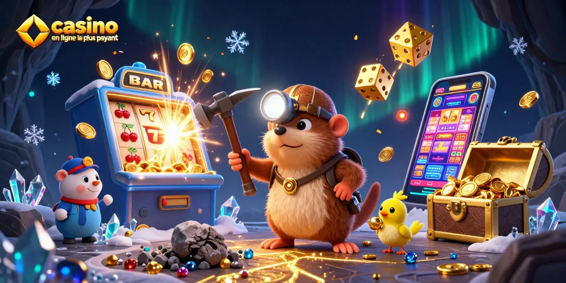 Illustration dynamique d'un mole chasseur de trésor dans un casino, montrant les gains d'un casino en ligne le plus payant.