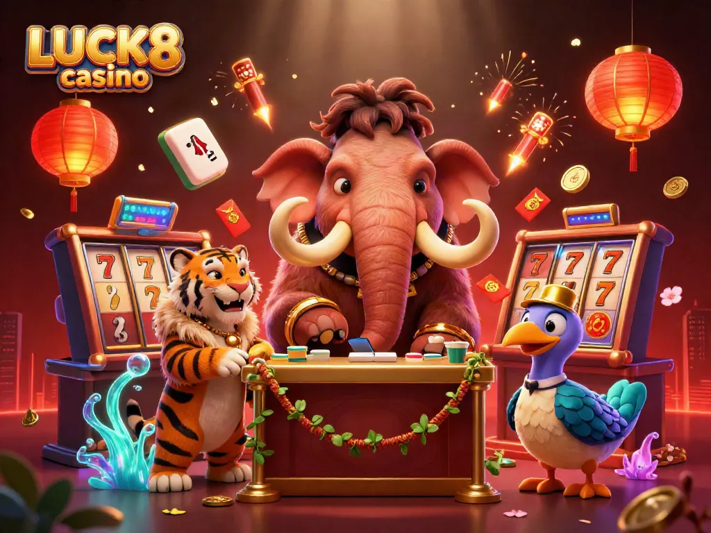 Engage with the vibrant scene of LUCK8 casino featuring unique characters and captivating game elements.