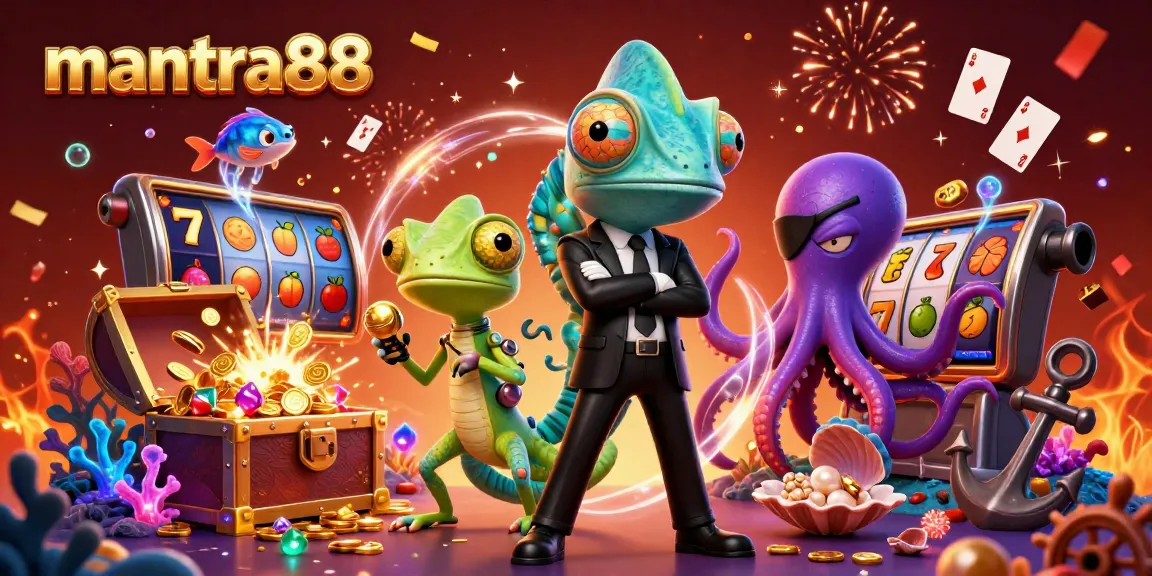Engage with mantra88 in this vibrant casino scene featuring animated characters and playful elements.