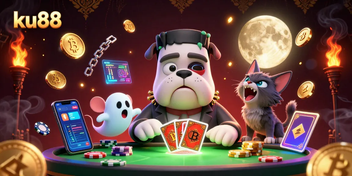 Engage with ku88's thrilling 3D casino scene featuring lively characters and crypto elements.