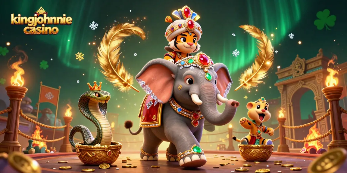 Engage with the kingjohnnie casino experience featuring vibrant visuals of a majestic maharaja and his elephant.