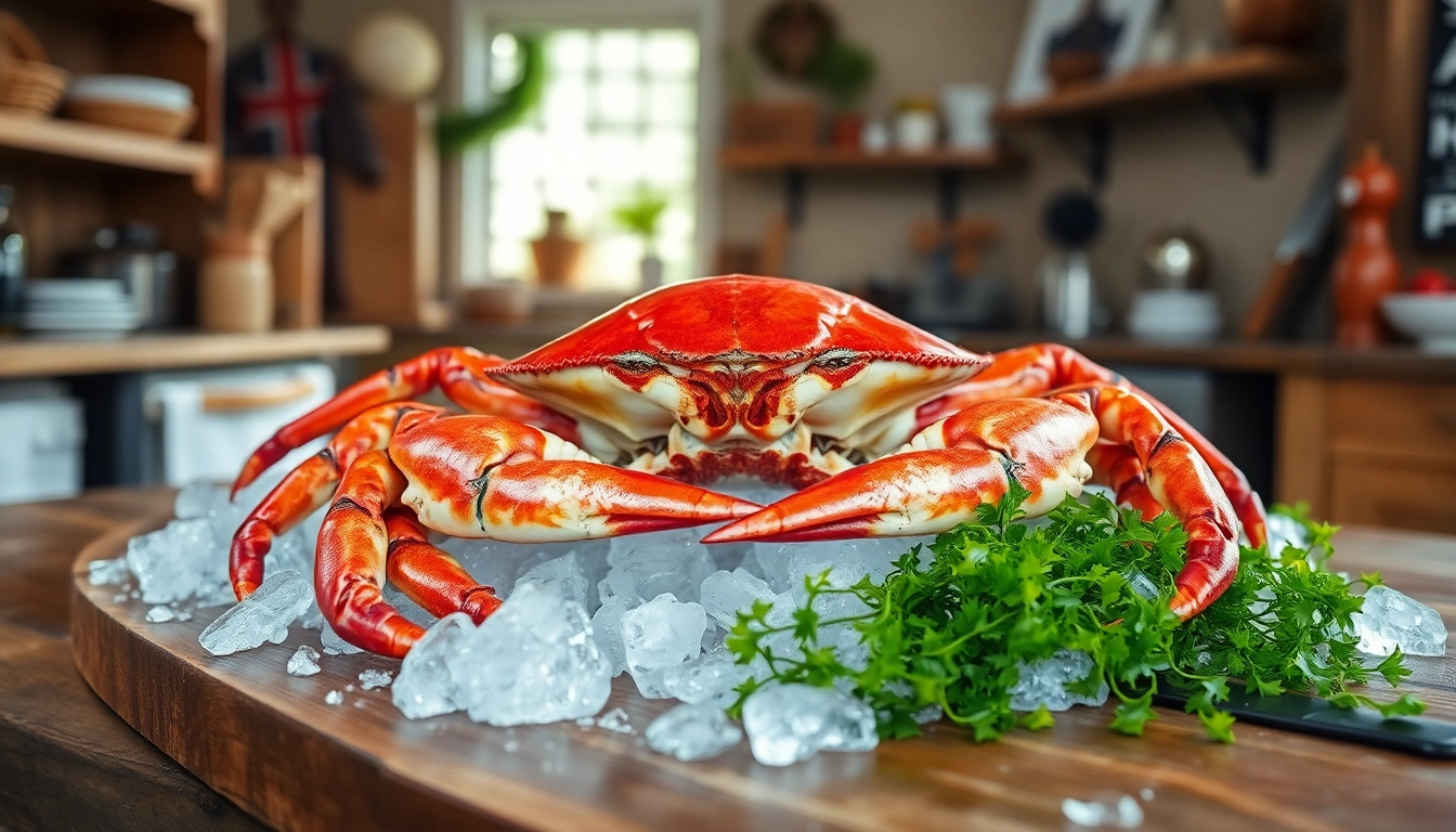 Showcasing Norwegian king crab wholesale supplier's vibrant seafood freshness.
